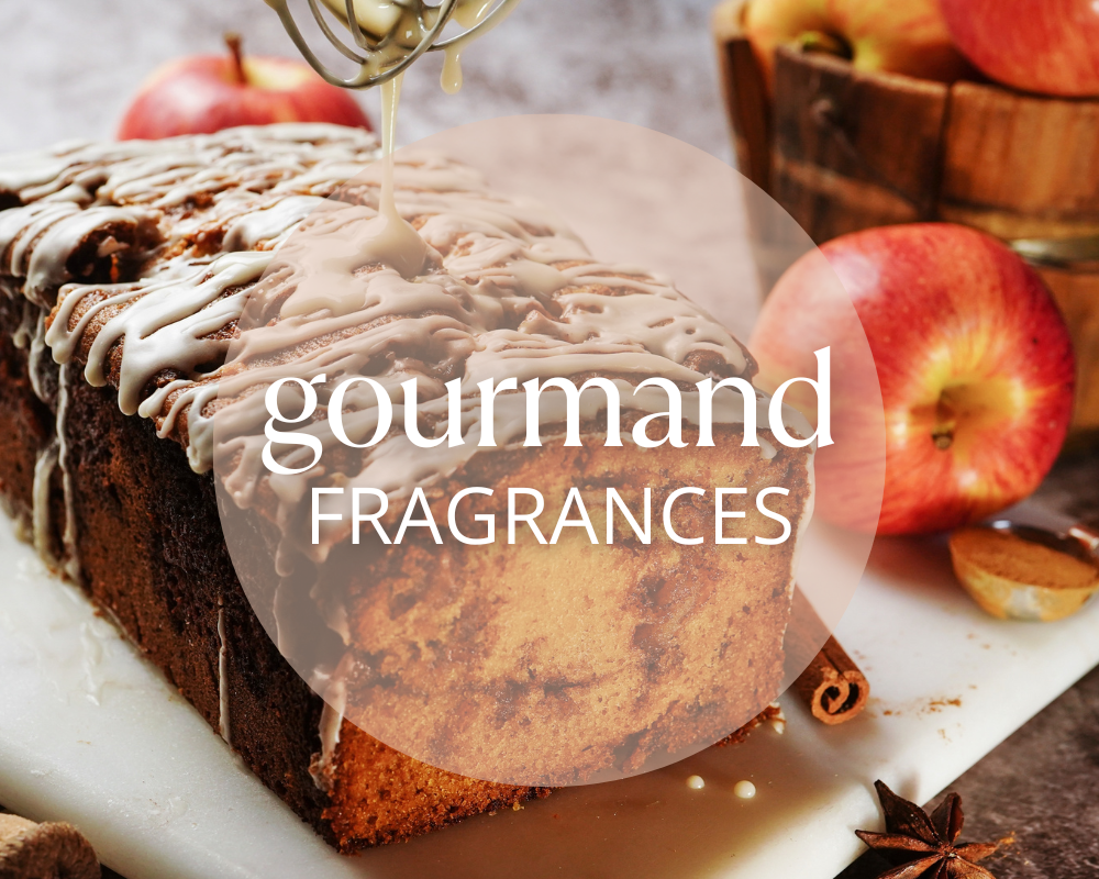 cinnamon apple bread with words stating gourmand fragrances