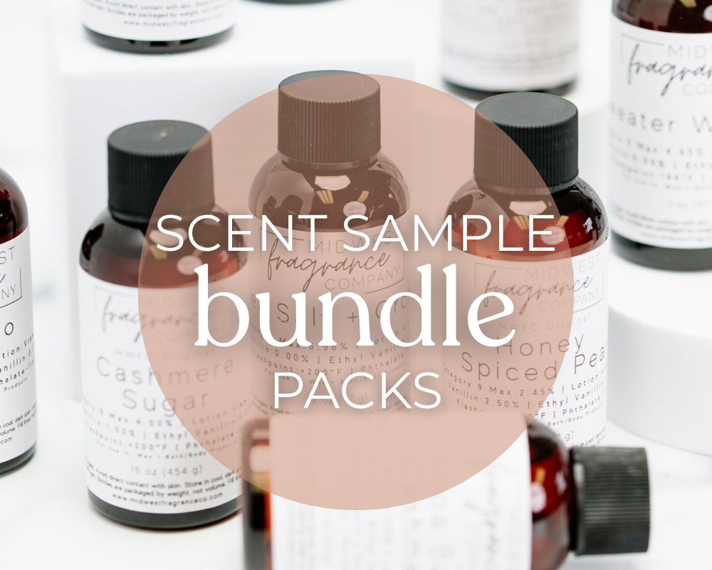 fragrance oils from midwest fragrance company with words scent sample bundle packs on it