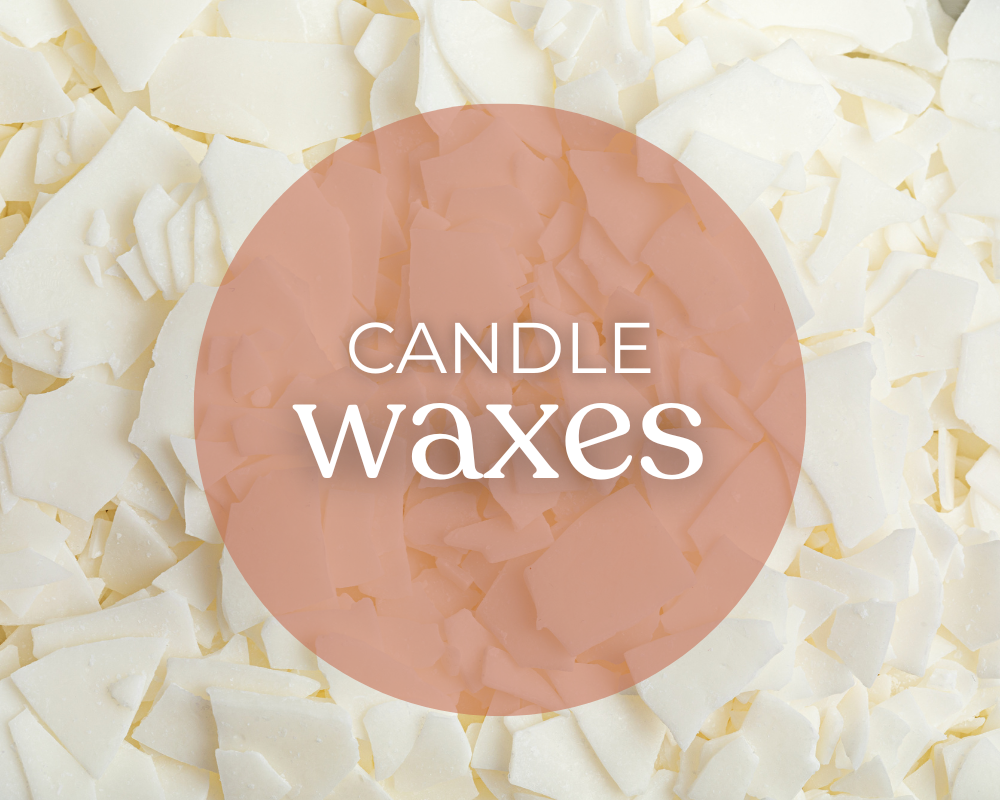 soy wax flakes in the background with words candle waxes
